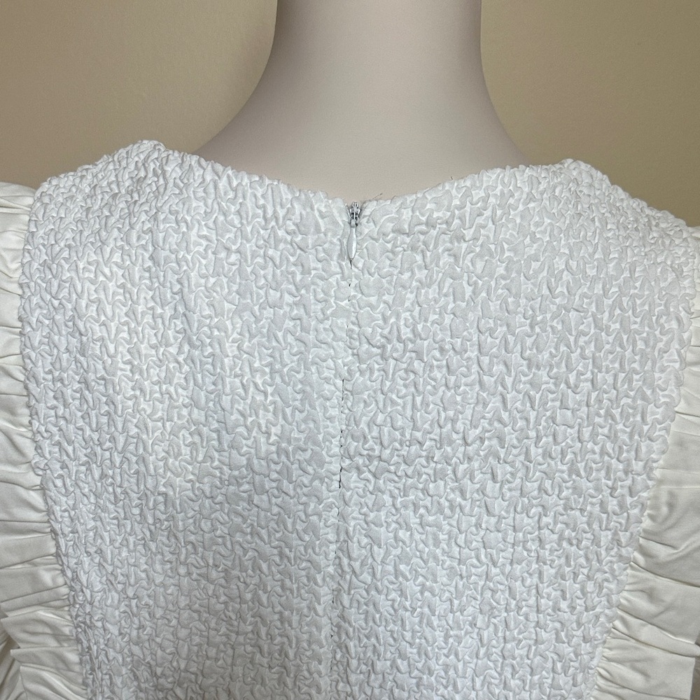 New &Marci White Ruffle Mini Dress- Puffy Sleeves, Bows and Pockets - Picture 5 of 6